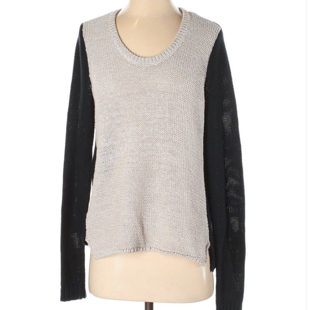 White + warren Colorblock Black and Cream Sweater Size Small